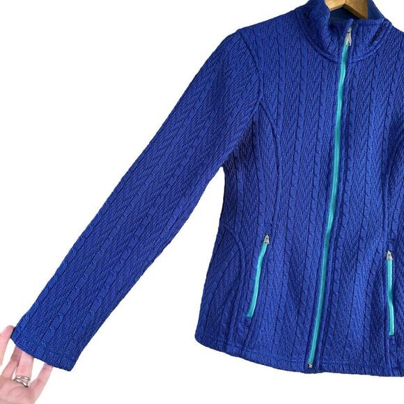 Spyder Major Cable Stryke Sweater Jacket Full Zip Fleece Lined in Cobalt Blue, M - Picture 10 of 15